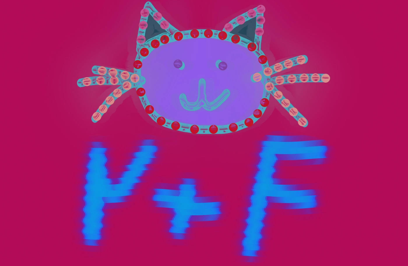 simple drawing of cat face with μtf below it, stylized in dark purple wavy style